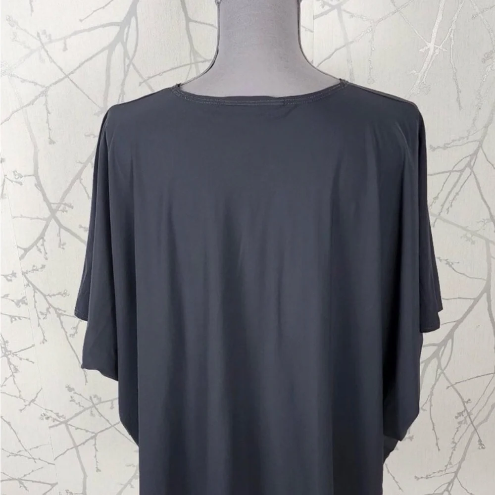 Bryn Walker Gray Stretch Jersey Round Neck Flowy High Low Tee - Picture 3 of 5